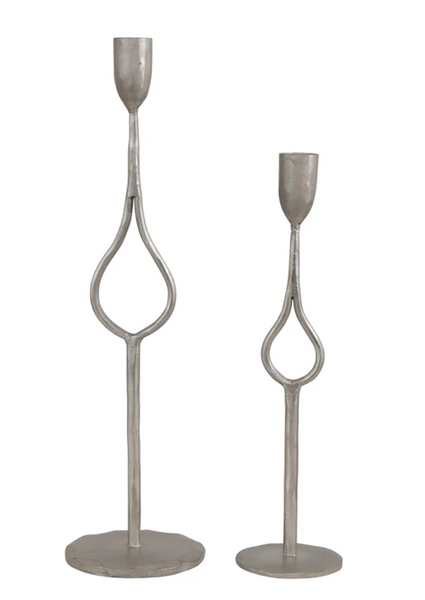 Hand-Forged Iron Taper Holders, Antique Silver Finish