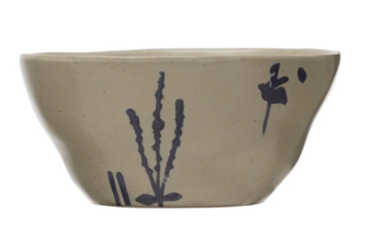 Hand-Stamped Stoneware Bowl w/ Botanicals
