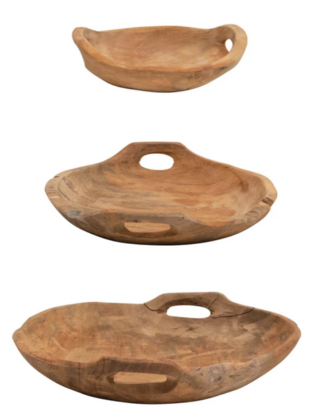 Teak Wood Bowls w/ Handles