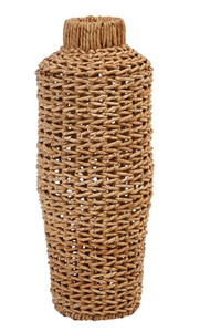 Hand-Woven Water Hyacinth and Rattan Floor Vase