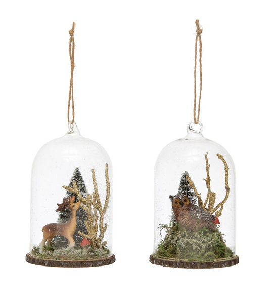 Glass Cloche Ornament w/ Forest Animal