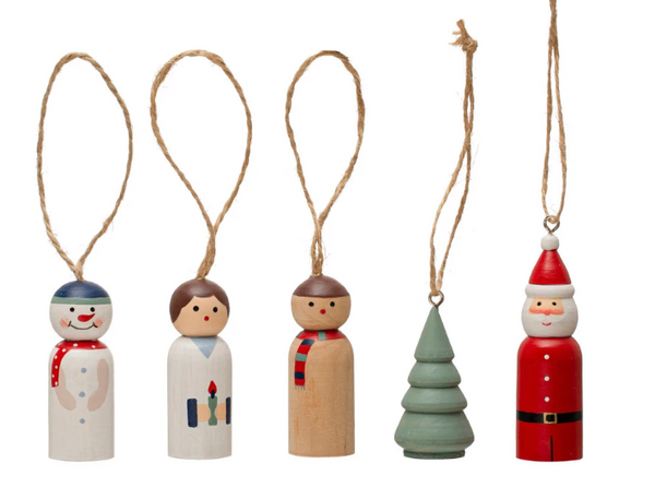 Hand-Painted Pine Wood Christmas Ornaments