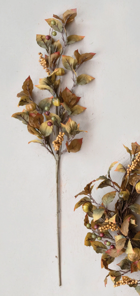 Faux Leaf Stem w/ Pumpkins, Pomegranates & Berries