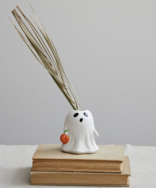 Stoneware Ghost Vase w/ Jack-O-Lantern