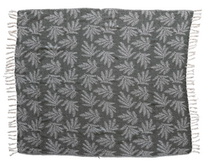 Woven Recycled Cotton Throw w/ Pine Needles Pattern & Fringe