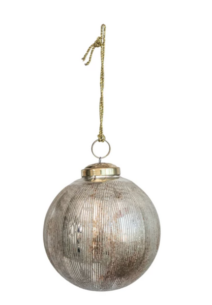 Glass Ribbed Ball Ornament
