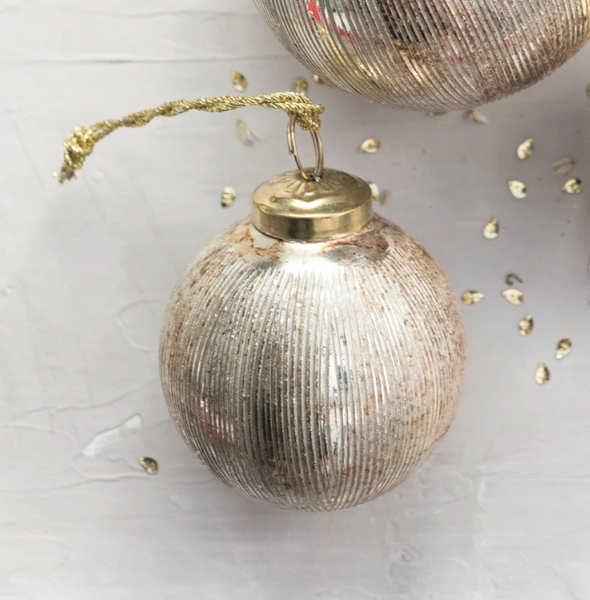 Glass Ribbed Ball Ornament