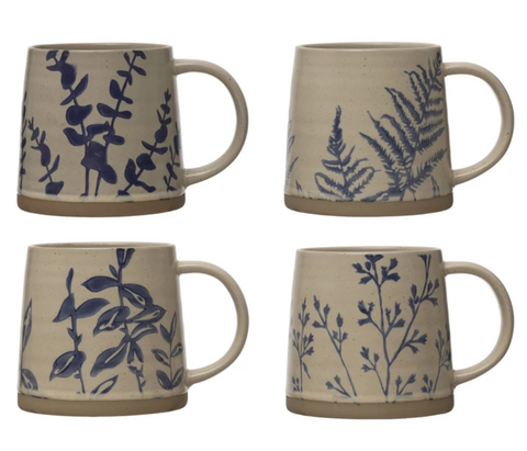 Hand-Stamped Stoneware Mug w/ Botanicals