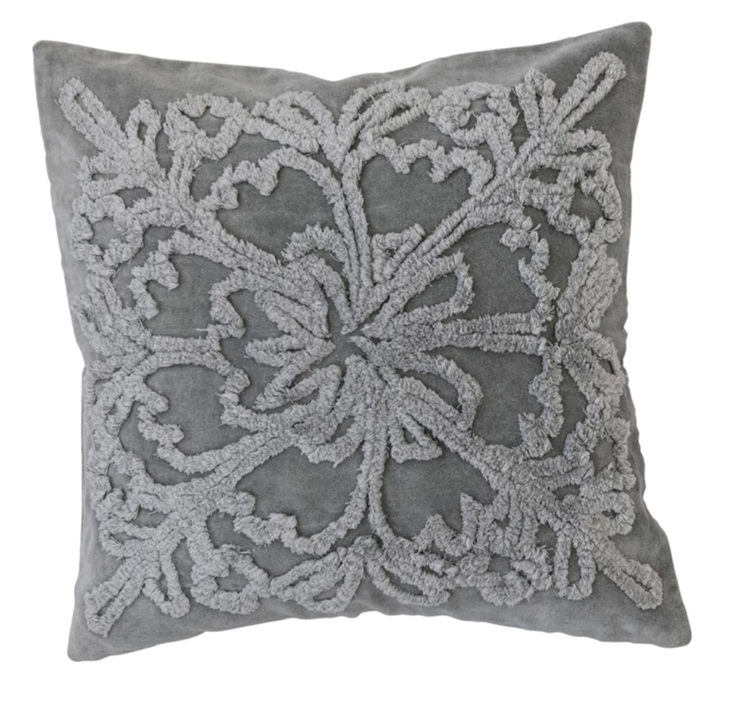 Tufted Velvet Pillow w/ Snowflake