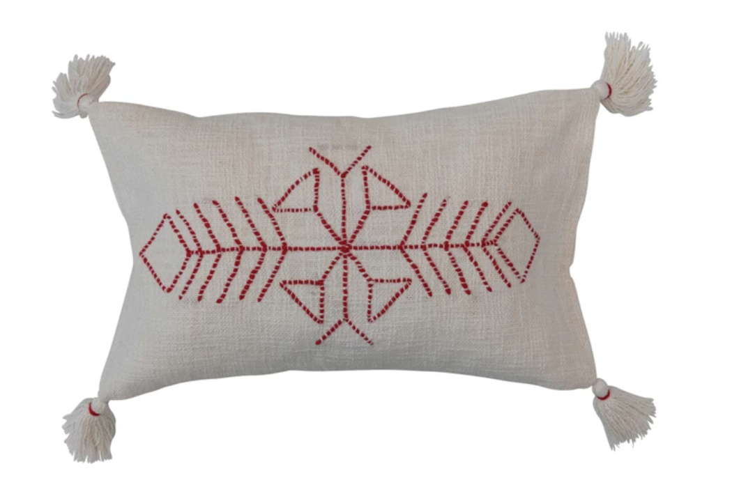 Lumbar Pillow w/ Embroidery & Tassels