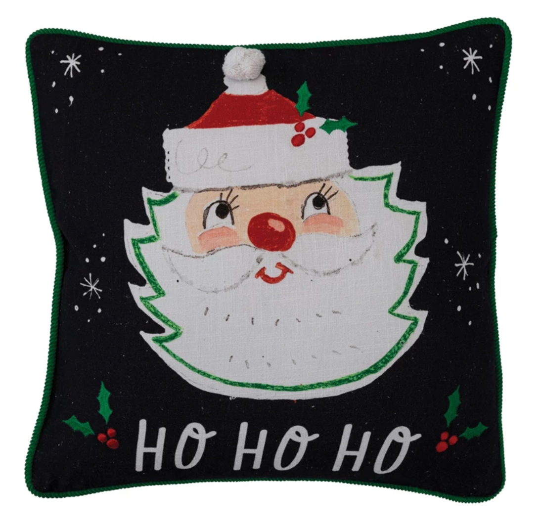 Cotton Santa Printed Pillow w/ Embroidery
