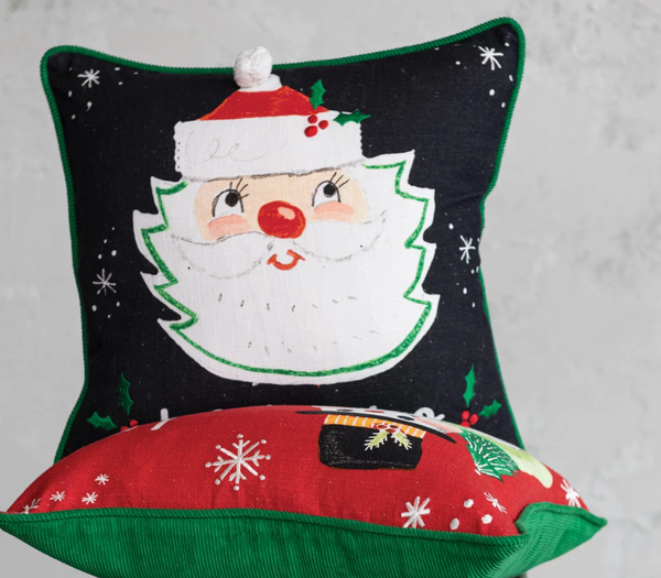 Cotton Santa Printed Pillow w/ Embroidery