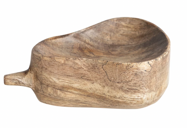 Carved Mango Wood Pear Shaped Bowl