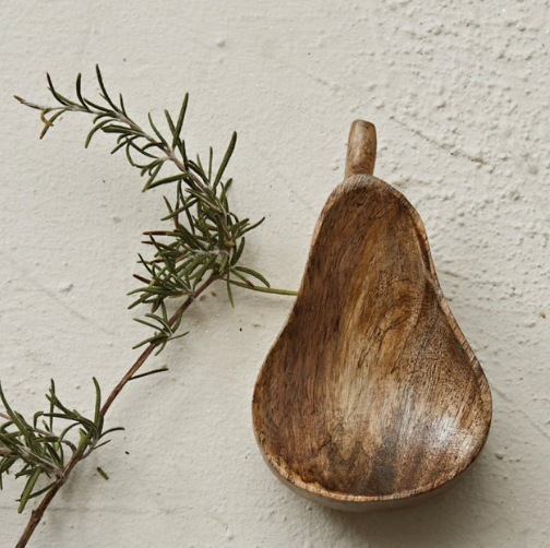 Carved Mango Wood Pear Shaped Bowl