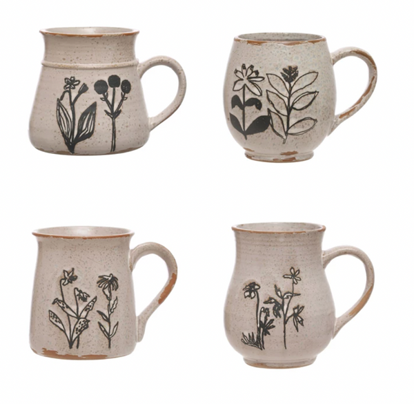 Stoneware Mug w/ Flowers
