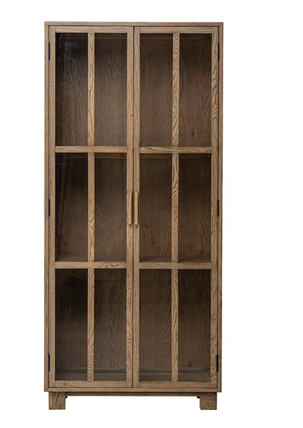 Oak Cabinet w/ Glass Doors & Shelves