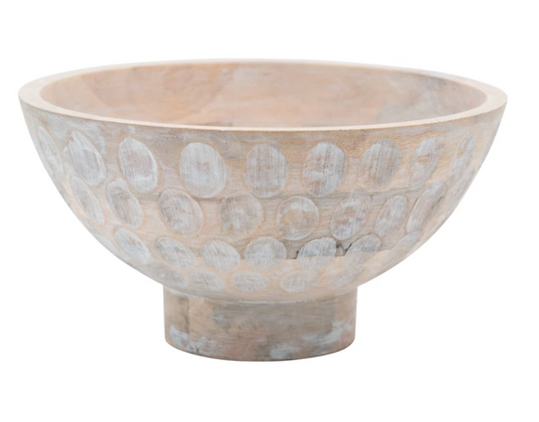 Wooden Footed Bowl w/ Carved Circles