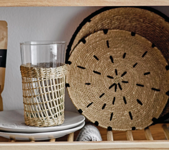 Drinking Glass w/ Woven Seaglass Sleeve