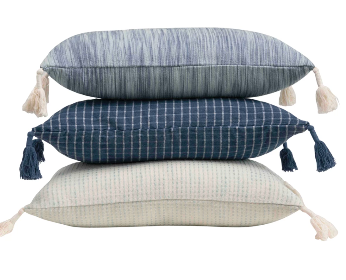Woven Cotton Lumbar Pillows w/ Tassels