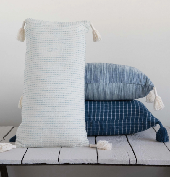Woven Cotton Lumbar Pillows w/ Tassels