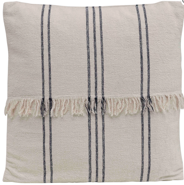 Woven Cotton Striped Pillow with Fringe