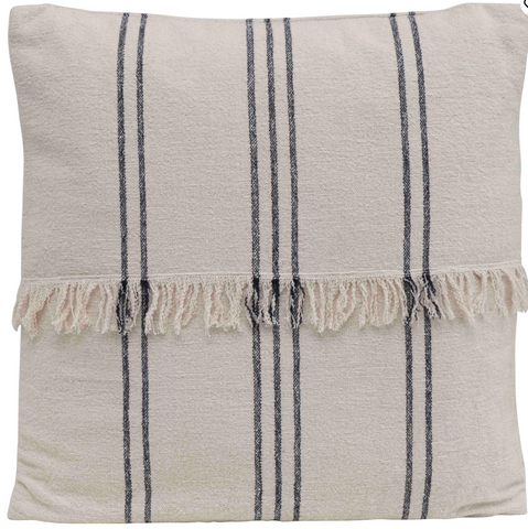 Woven Cotton Striped Pillow with Fringe
