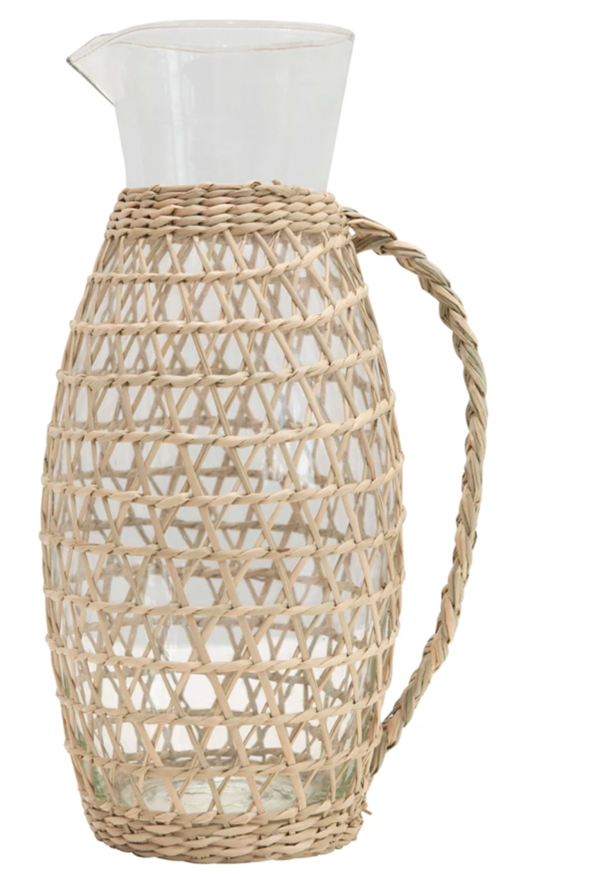 Glass Pitcher w/ Woven Seagrass Sleeve