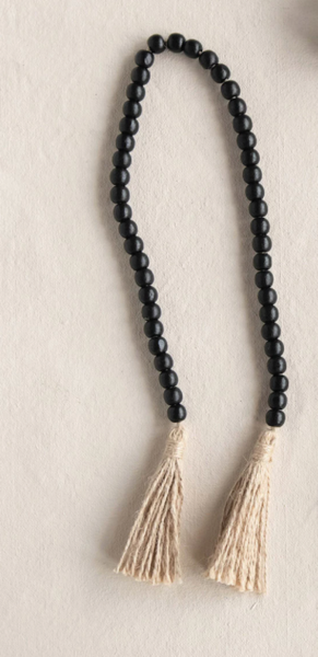 Black Bead Wood Garland w/ Jute Tassels
