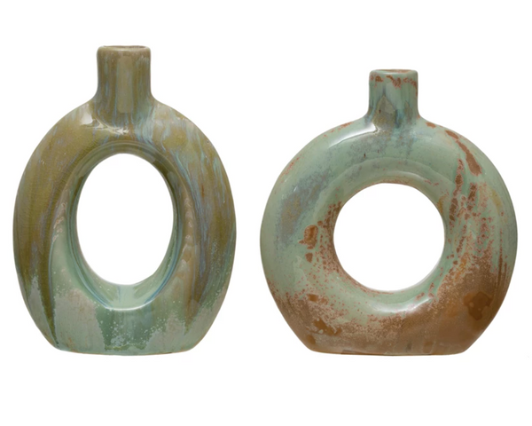 Stoneware Cutout Vase w/ Glaze