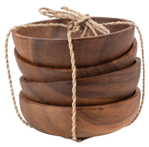 Acacia Wood Bowls w/ Abaca Tie