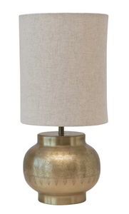 Table Lamp w/ Engraved Pattern and Linen Shade
