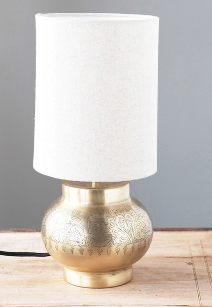 Table Lamp w/ Engraved Pattern and Linen Shade