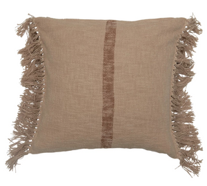 Natural Pillow w/ Stripe and Fringe