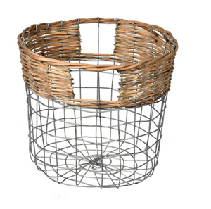 Wire Basket w/ Woven Bamboo