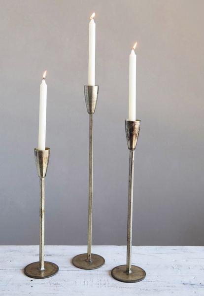 Metal Taper Holders w/ Antique Finish