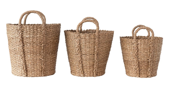 Hand-Woven Baskets w/ Braided Handles