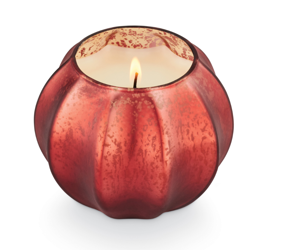 Copper Leaves Pumpkin Glass Candle