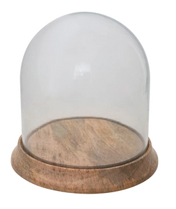 Glass Cloche w/ Mango Wood Base