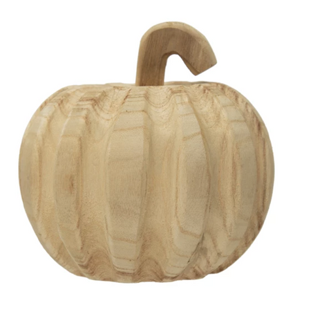 Hand-Carved Paulownia Wood Pumpkin