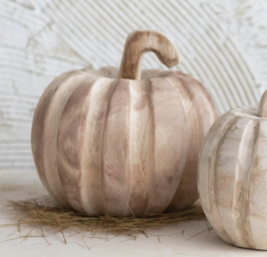 Hand-Carved Paulownia Wood Pumpkin