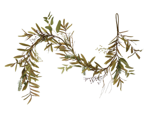Faux Mixed Greenery Garland w/ Olive Leaves & Evergreens