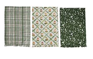 Cotton Slub Printed Tea Towel w/ Ruffle