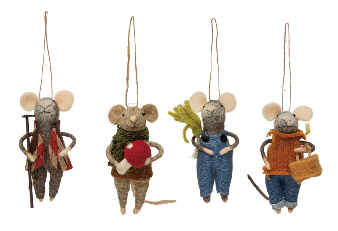 Wool Felt Gardening Mouse Ornament