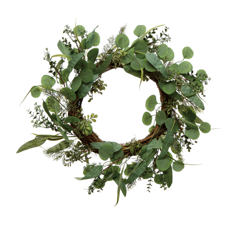 Faux Mixed Greenery Wreath with Eucalyptus and Evergreens