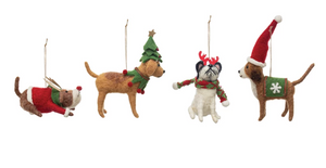 Wool Felt Dog in Holiday Outfit Ornament
