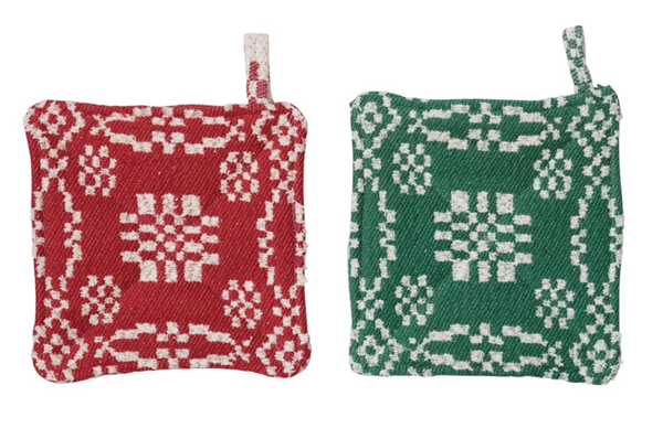 Square Woven Cotton Pot Holder with Pattern
