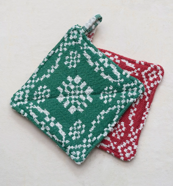 Square Woven Cotton Pot Holder with Pattern