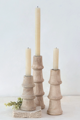 Hand-Carved Mango Wood Taper Holder