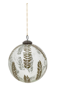Hand-Blown Glass Ball Ornament w/ Embedded Natural Botanical