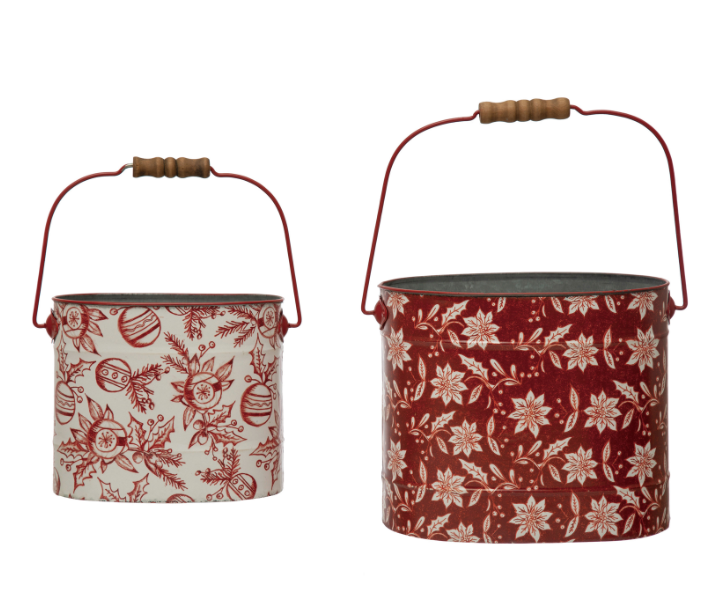 Metal Buckets w/ Handles & Patterns